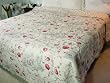 French Toile Blue Pink Toile Floral French Boutis Queen Size Comforter Quilt with Ruffle Edge