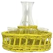 Hand Woven Lemon Yellow Painted Willow Basket with 7 Piece Glass Juice Set 12"D x 11"H