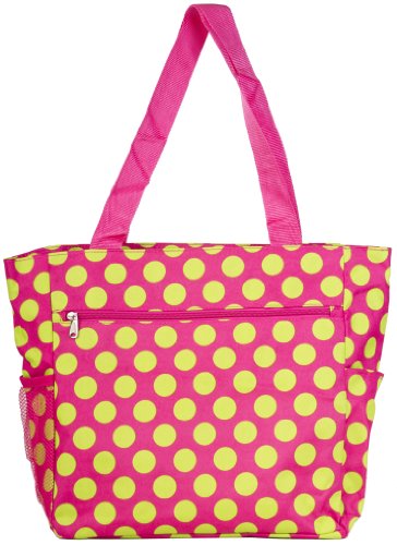 World Traveler Polka Dot Travel Tote Bag, Pink and Green