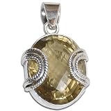 Womens Pendant Chain in Sterling Silver with Citrin Gemstone 1 "
