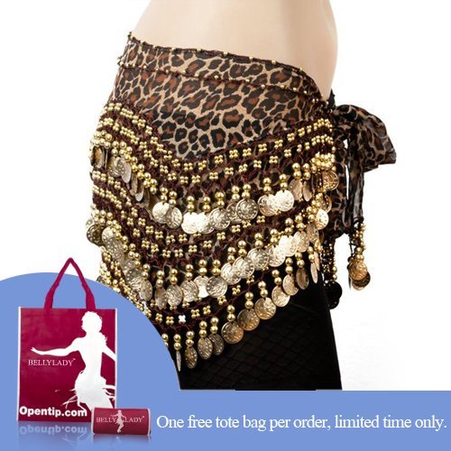BellyLady Leopard Print Belly Dance Gold Coin Hip Scarf