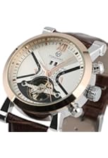 ESS Mens Automatic Mechanical Brown Leather White Dial Luxury Men's Man Wrist Watch WM354