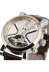 ESS Mens Automatic Mechanical Brown Leather White Dial Luxury Men's Man Wrist Watch WM354