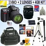Nikon D80 10.2MP Digital SLR Camera with Sigma 18-50  70-300 Lenses and 4GB Deluxe Accessory Outfit