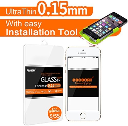 iPhone 5S screen protector, COCOCAT [Tempered Glass][With easy Installation Tool] 0.15mm Ballistic Glass iPhone5S/5/5C/SE Glass Screen Protector Work with iPhone 5S/5/5C/SE andProtective Case