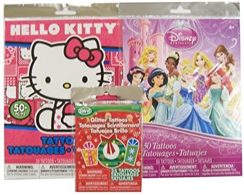 Disney Princess &amp; Hello Kitty Temporary Tattoo Packs Plus Fun Christmas Tattoos