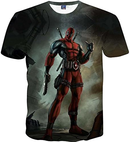 Nemolemon Men's Fashion 3D Print Deadpool Badass Casual Short Sleeve T-Shirts