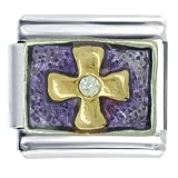 Cross Purple Religious Italian Charms Bracelet Link