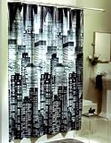 Skyline City View Black & White Vinyl Shower Curtain