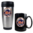 New York Mets Stainless Steel Travel Tumbler & Black Ceramic Mug Set - Primary Logo MLB Baseball