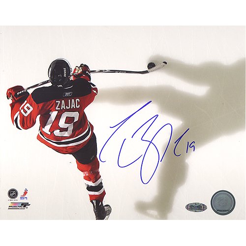 Steiner Sports NHL Travis Zajac Devils Red Jersey Overhead Horizontal Autographed 8-by-10-Inch Photograph