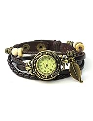 RHX New Vintage Leaf Leather Strap Roma Number Dial Woman Watch Bracelet Dark Brown