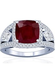 Platinum Cushion Cut Ruby Ring With Sidestones