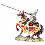 English Medieval Knight of York in Armor on Horseback Statue Wielding Lance and Shield