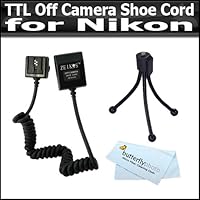 I-TTL Off Camera Shoe Flash Cord For Nikon D5100 D200 D100 D700 D70S D80 D70 D50 D5000 D3000 D300S D90 D40 D40X D60 D3 D2H D3X D7000 D3100 + Free Mini Tripod + BP MicroFiber Cleaning Cloth