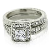 Sterling Silver CZ Princess Cut Wedding Ring Set