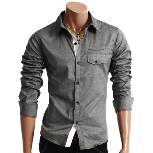 Mens Casual Pocket Point Slim Dress Shirts(HC908)