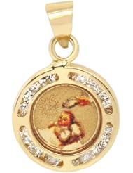 14k Yellow Gold, Colorful Baptism Christening Pendant Charm 11mm Wide Lab Created Gems