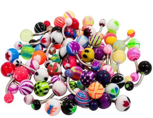 Belly Ring Assorted Belly Button Rings Assorted Steel 14 Gauge Banana Piercing (15 Pieces)