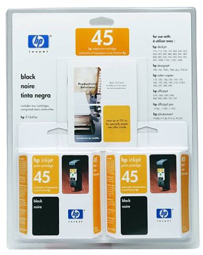 Electronics: HP No. 45 Twin Pack Black Inkjet Print Cartridges  51645A, C6650AN 