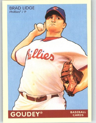 2009 Upper Deck Goudey Baseball Card # 159 Brad Lidge (Phillies) MLB Trading Card in a Protrective Screw Down Display Case