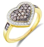 10K Yellow and White Two Tone Gold White and Chocolate Brown Diamond Engagement OR Fashion Right Hand Ring Band - Heart Shape Center Setting w/ Channel Set Round Diamonds - (9mm Band Width) - (1/2 cttw)