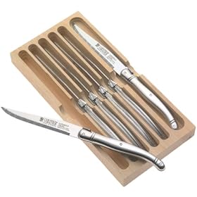 Sabatier Laguiole 6-Piece Steak Knife Set in Wood Storage Tray, Stainless Steel