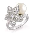 Bling Jewelry Designer Inspired Flower Diamond CZ 12mm South Sea Shell Pearl Cocktail Rings