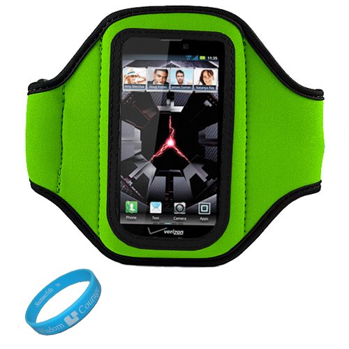Green SumacLife Ultimate Moisture Resistant Neoprene Workout Armband for Verizon Wireless Motorola Droid RAZR Android Smartphone + SumacLife TM Wisdom*Courage Wristband