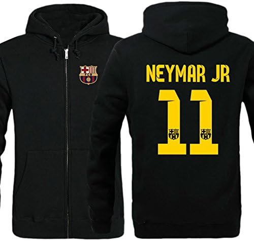 Men Primera Liga Soccer Jersey Barcelona Home Race Jacket Fleece Black Full-zip Hoodie (Tag M/bust:40"=US S, Neymar JR)