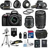 Nikon D3300 Black Camera with Nikon 18-55mm VR Lens Al's Variety Premium Bundle with Deluxe + Nikon 70-300mm Zoom Lens + Gadget Bag + 2pc Filter Kit + XIT Wide Angle Lens + XIT Telephoto Lens + Tripod + 32GB Bandwidth Memory Card + 15pc Accessory Bundle Kit