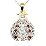 18k Yellow Gold Plated Sterling Silver Genuine Garnet and Diamond Accent Lady Bug Pendant, 18
