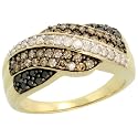 14k Gold Twist Diamond Ring, w/ 0.90 Carat Brilliant Cut White, Black & Chocolate Diamonds, 3/8" (9mm) wide