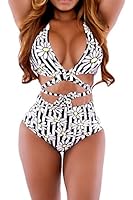 Pink Queen&reg; Women's High Waist Criss Cross Vintage Bikini Set