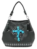 Black Turquoise Nugget Cross Rhinestone Purse Handbag