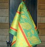 Linen Cotton Dish Towel, Foglio in Green-Gold