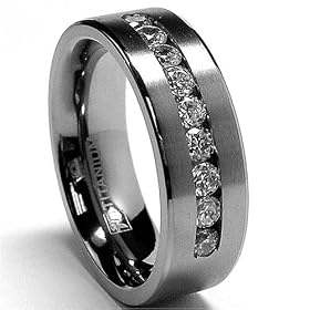 8 MM Men's Titanium ring wedding band with 9 large Channel Set CZ sizes 8 to 12