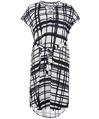 Short Sleeves Checkered Print Velvet/Viscose Tunic 