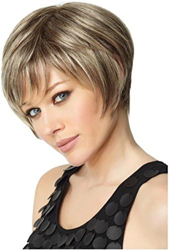 RainbowWigs Women Short Kanekalon Light Blonde with Brown Straight Hair Wig ST53