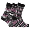 Ladies/Womens Striped Honeycomb Top Socks, Pink Grey Black (Pack of 3)
