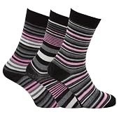 Ladies/Womens Striped Honeycomb Top Socks, Pink Grey Black (Pack of 3)