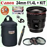 Canon EF 24mm f/1.4L USM Wide Angle Lens + Deluxe Accessory Kit w/5 Year Extended Warranty