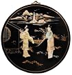 Chinese black lacquer soapstone wall plaque - round