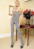 Opaque Checker Sexy Crotchless Bodystocking with Spaghetti Straps