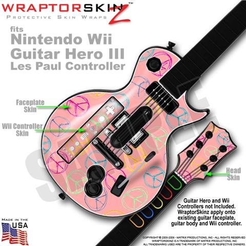 Kearas Peace Signs on Pink Skin by WraptorSkinz TM fits Nintendo Wii Guitar Hero III (3) Les Paul Controller (GUITAR NOT INCLUDED)