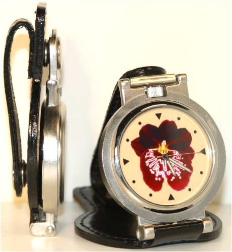 Images By ChrisC Watches, Cranberry Red Miltoniopsis Orchid - Black Leather/Polished Steel Convertible Belt - Loop Watch, Womens Watches, Womens Images By ChrisC Watches