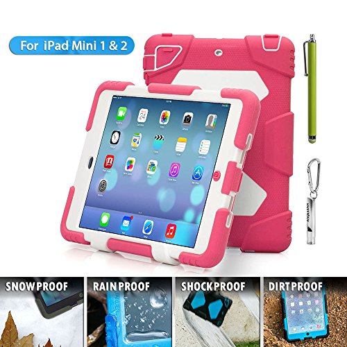Shop ACEGUARDER Apple Ipad Mini 2 Case Waterproof Rainproof Shockproof Kids Proof Case for Ipad Mini 2 (Gifts Outdoor Carabiner + Whistle + Handwritten Touch Pen) (ROSE/WHITE) and other tablet accessories at Amazon.com