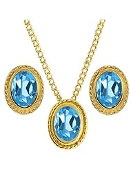 2.40 Ct Oval Swiss Blue Topaz 925 Yellow Gold Plated Silver Pendant Earrings Set