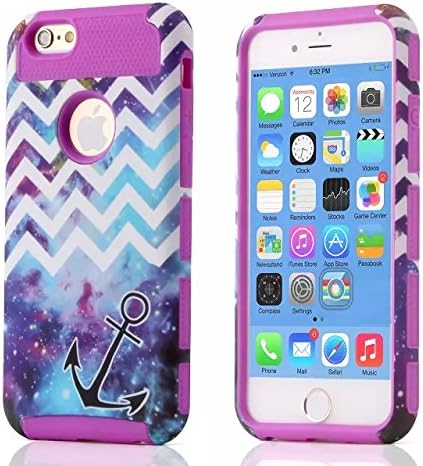 iPhone 6s Case, Leadpo [3 in 1 Shield Series] Hybrid Rugged Hard Case for Apple iPhone 6 4.7 inch with Hard PC and Inside Silicone Shell (Galaxy Chevron Anchor Pettern- Purple)