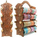 Beachcombers! Indian Tall 8 Bar Hand Carved Wood Glass Bangle Bracelet Jewelry Stand Display Holder...
